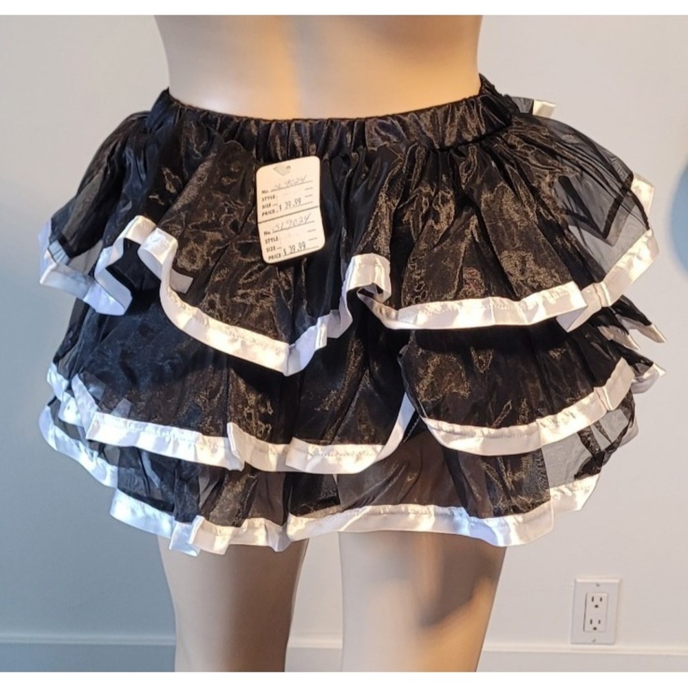 Ladies Sexy Black & White Trim Short Tulle Skirt Costume S/M SL9024 - Picture 3 of 6